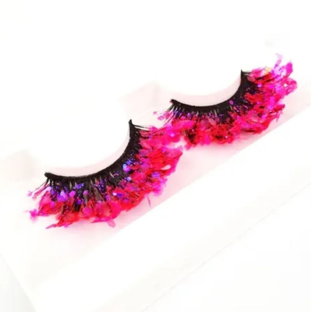 NWOT Fancy Glitter Lashes with Rhinestones - Hot Pink